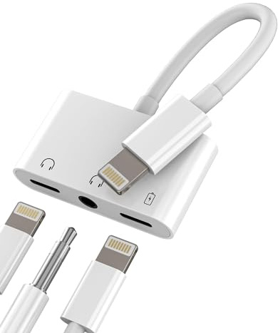 Kopfhöreradapter für iPhone 14 (3 in 1) Lightning auf 3,5 mm Kopfhörer Klinke Audio AUX Kabel Adapter für Apple Ladegerät Ladekabel Zubehör Dongle Doppelkopfhörer SDopierer für iPad 026-ip-L