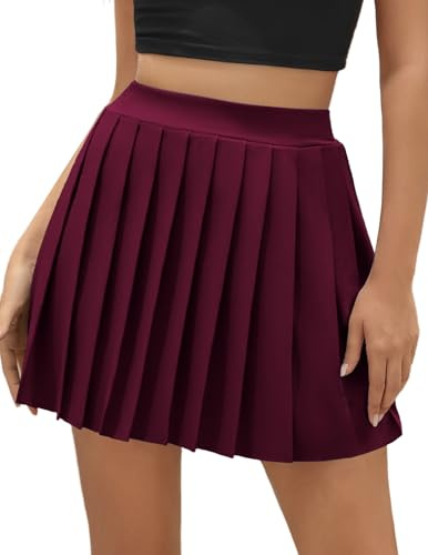 DRESSTELLS Veckad kjol, dam, tenniskjol, knälång, minikjol, hög midja, gotisk kjol, kort, sommarkjol, elegant, Y2K, veckad kjol, veckad kjol, Burgund, L