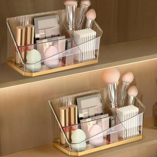HARLIANGXY Spiegelschrank Organizer Innen, 2 Stücke Badezimmerschrank Aufbewahrung Box, Kunststoff Make up Organizer, Kosmetik Organizer Schrank, Schminktisch Behälter mit Verstellbaren Trennwänden