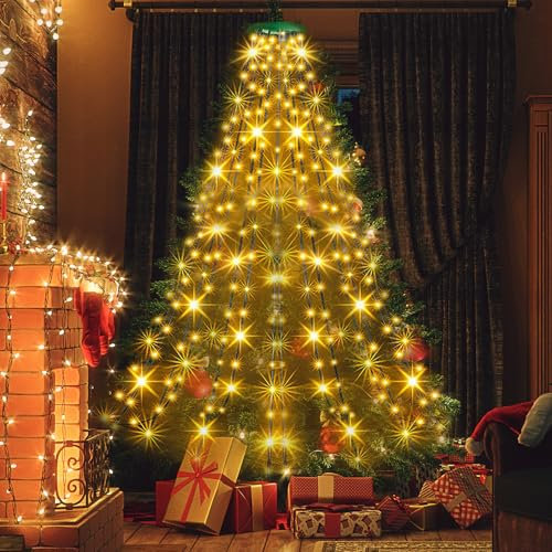 GZWY Weihnachtsdeko Lichterkette Weihnachtsbaum, 2m x 16 Stränge 400 LEDs Weihnachtsbeleuchtung mit Stecker, Weihnachtsdeko Innen mit 8 Beleuchtungsmodi Timer für Innen Außen Weihnachtsbaum (A)