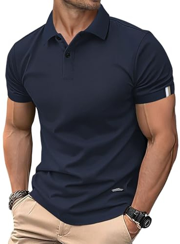HMIYA Herren Poloshirt Kurzarm Männer Sommer Knopfleiste T-Shirts Basic Golf Polohemd