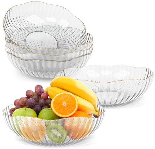 Plastic Serving Bowls, 6 Pack 74 Ounce Large Plastic Bowl Break Resistant Chip Bowl For Salad, Fruit, Popcorn, Chip And Dip, Multicolor (Clear white)