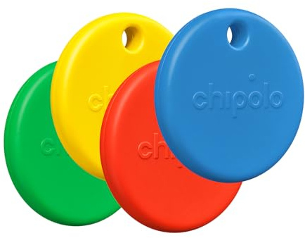 Chipolo POP Tracker Tag - Colorful, Compatible, Loud Bluetooth Tracker with Call Your Phone & Out of Range Alert, Works with Apple Find My or Google's Find My Device - 4 Pack (Color Mix)