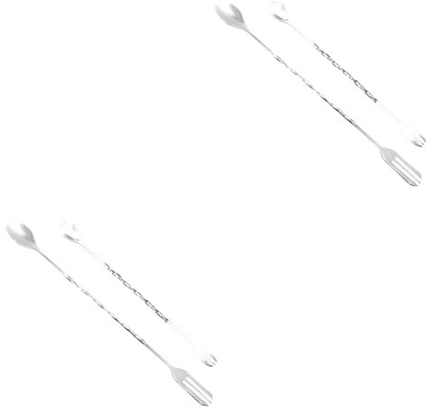 Alipis 2 Series Agitador De Cucharas De Coctel Cucharilla De Cóctel Agitador De Bebidas Utensilio De Cóctel Manejar Horquilla Bar Batidora Mezcladora Tenedor De Hielo Silver 4 Piezas*2