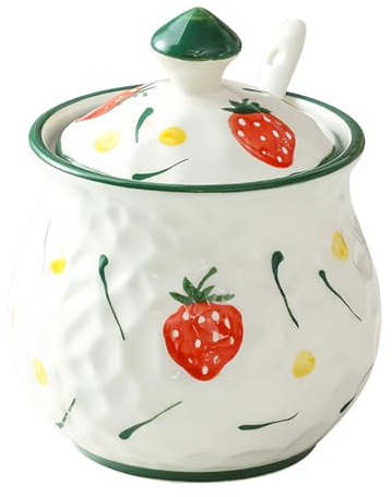 Dowbom Azucarero con tapa y cuchara, azucarero de porcelana con patrón de flores, recipiente para condimentos (verde-A)