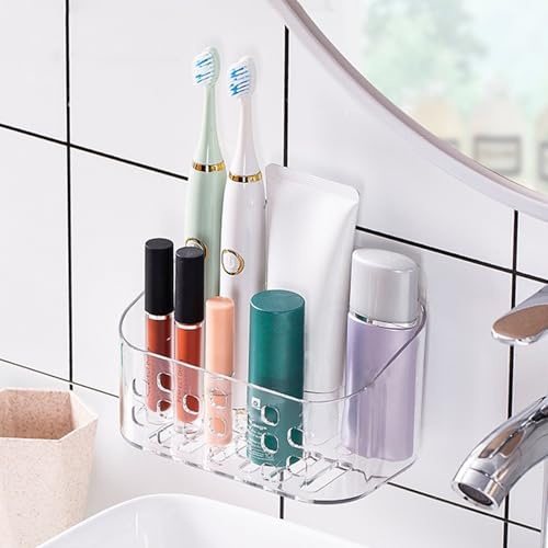 Dhisperares Duschablage Kunststoff Klein Ohne Bohren Duschkorb zum Kleben | Bad Ablage Organizer Transparent, Badezimmer Regal zur Aufbewahrung von Shampoo, Duschgel, Küchen Gewürzen und Kleinigkeiten