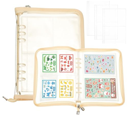 PATIKIL Sticker Organizer Binder, Reusable A5 Sticker Album Collecting Book Glitter Cover Zipper Binder with 180 Pocket, Wheat Color | Reusable Sticker Album, Glitter Cover Collection, Folder with Zip
