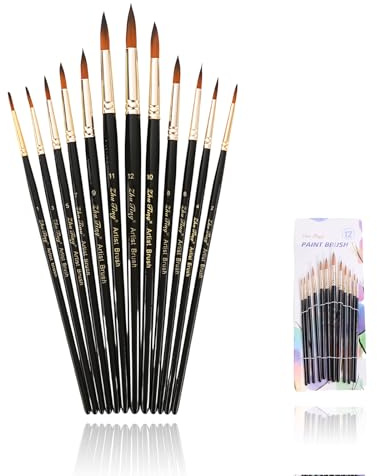 12 Pcs Watercolor Detail Brushes,Round Tip Artist Painting Brush Set for Water Color, Acrylic Oil, Gouache, Ink, Detail, Rock, by Number Model Art Paintbrush