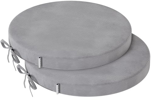 PRIMEPATIO Round Seat Cushions for Dining Chairs Set of 2, 5cm thick Bistro Chair Pads with Ties for Kitchen Garden Bar Hight Stool, Slip Resistant Indoor Outdoor Seat Cushion, 40x40cm, Light Grey