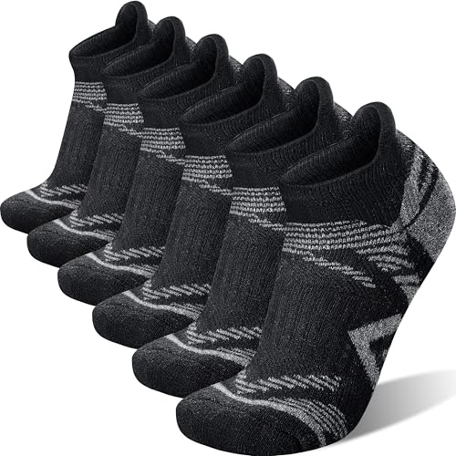 ANTSANG 6 Pares Calcetines Tobillo Lana Merino Senderismo Carrera Gruesos Acolchados Transpirables Hombre Mujer(Línea Negro Esencial,42-46)