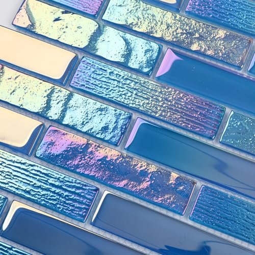 Diflart Glasfliese, Mosiac-Fliesen, schillerndes Blau, 2,5 x 10,2 cm, Glasfliesen für Schwimmbad, Küche, Backsplash, Badezimmer, Dusche, Brunnen, Spa-Wand, 5 Blatt