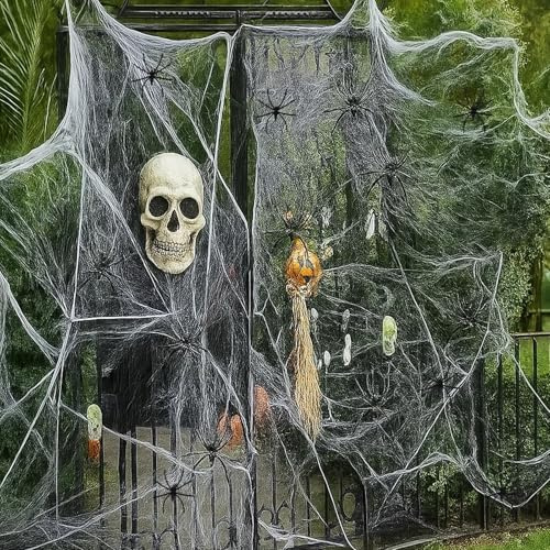 ZcrPrn 120g Cobwebs Halloween Decorations, Halloween Spider Web with 60 Fake Spiders, Spider Web Decoration, Stretchable Cobwebs for Parties, Haunted Houses, Indoor and Outdoor Use