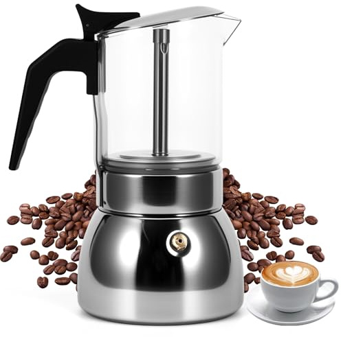 Weskjer Stovetop Coffee Makers, Espresso Maker Glass And Stainless Steel Moka Pot Coffee 450ml Induction, Gas, Ceramic Espresso Style