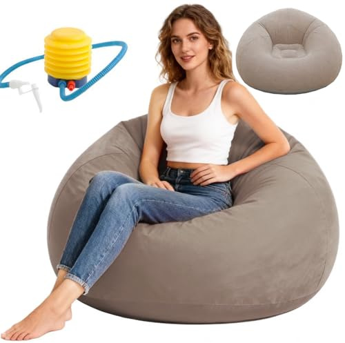 Wapasezyar Aufblasbarer Sitzsack, Sitzsack Indoor Beanbag 105 x 105 x 60 cm, Luftsofa Lazy ohne Sitzsackfüllung für Wohnzimmer Liegestuhl Schlafzimmer, Aufblasbares Sessel für Erwachsene (Hellbraun)