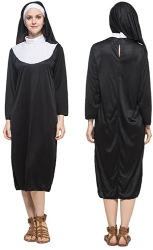 DAGLLGEW Nunna kostymer för kvinnor nunna outfit med huvudbonad och guldkors religiösa kvinnor maskeradkostymer för halloweenfest cosplay tillbehör, L outfit dam maskeraddräkt