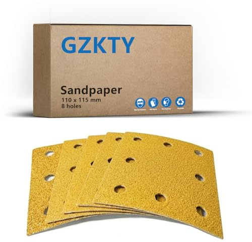 GZKTY Papel de lija (110 x 115 mm, 8 agujeros, 70 unidades) | Grano 40/60/80/120/180/240/320 para lijadora orbital