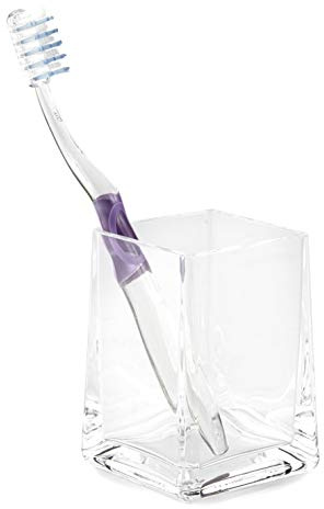Huang Acrylic Clear Square Tapered Bathroom Toothbrush Holder/Tumbler | Easy to Clean Durable Acrylic | Single Piece Set