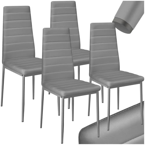 tectake® 4er Set Esszimmerstühle, Stuhl mit hoher Rückenlehne, 45 x 48 x 98,5 cm, Küchenstühle, Stühle für Esstisch, Esszimmer, Dining Table, Vorzimmer Möbel Set gepolstert - grau