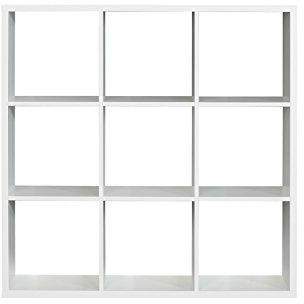 Forte MAURO weißes Regal 100 110, modernes Regal mit 3 x 3 Fächern, Wohnzimmer, Schlafzimmer, Bücherregal, Büro, Holzwerkstoff, Weiß, 107,2 cm breit x 107,3 cm hoch x 32,9 cm tief
