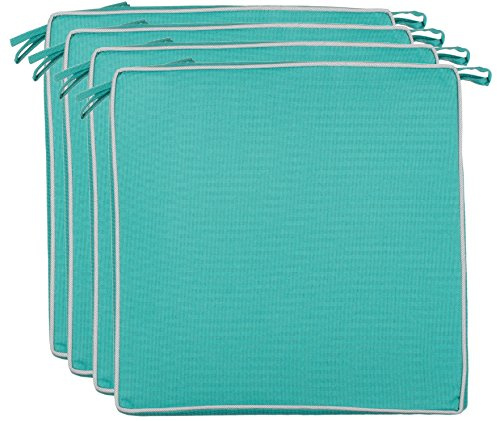 Brandsseller Set da 4 Cuscini per Sedia 40x40x4 cm – Idrorepellenti e antimacchia con Nastri e Bordino – Per uso interno ed esterno – Cucina, Terrazza, Giardino – Turchese
