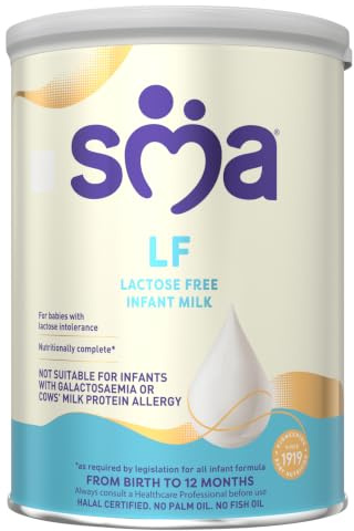SMA Lactose Free Baby Milk Powder, From Birth, 400g (Pack of 1) | Lactose-free infant formula from birth. For babies with lactose intolerance. No palm oil or fish oil. Halal certified