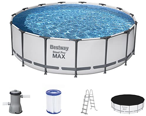 Bestway Steel Pro MAX Frame Pool Komplett-Set mit Filterpumpe Ø 457 x 122 cm, lichtgrau, rund