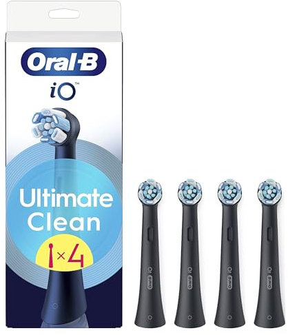Oral-B Testine di Ricambio iO Series Ultimate Clean Nere, 4 Testine di Ricambio per Spazzolino Elettrico Oral B, Rotonde Originali, con setole CrissCross per rimuovere la placca