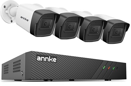 ANNKE H500 8CH Bullet POE CCTV Camera System with 6MP H.265+ NVR, 4X 5MP HD IP67 Outdoor Camera, Audio Recording, 100ft EXIR 2.0 Night Vision, Remote Access, Support 256GB TF Card, NO HDD