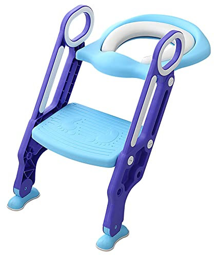 Kinder Toilettensitz höhenverstellbar, Kindertoilette faltbar, Toilettentrainer mit Leiter und Griffe, Töpfchentrainer zum Toilettentraining für Kleinkinder von 1 bis 7 Jahre