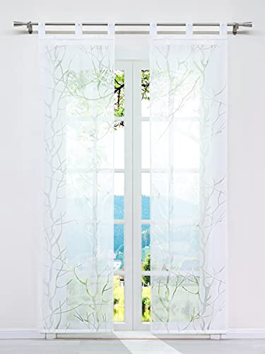 ESLIR Lot de 2 rideaux coulissants avec passants - Blanc - #3 - 57 x 175 cm