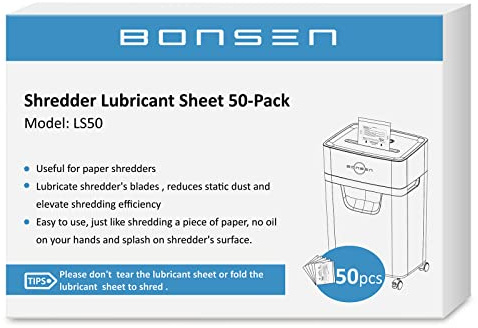BONSEN Paper Shredder Sharpening & Lubricant Sheets-Pack of 50
