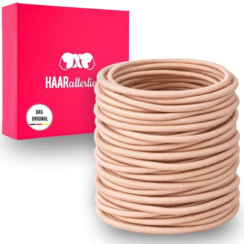 Haarallerliebst Haargummi Damen Beige für mittelblondes Haar (30 Stück | 1,5mm dünn) - Dünne Haargummis nahtlos für Zopf & Dutt - Haargummis Damen | Zopfgummi | Hair Ties