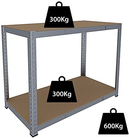 Banco Tavolo Da Lavoro Senza Bulloni In Acciaio Metallo e MDF Portata Fino a 600 Kg Con 2 Ripiani Regolabili Ideale Per Garage Officina Cantina Capannone Magazzino Design Modulare 87 x 120 x 60 cm