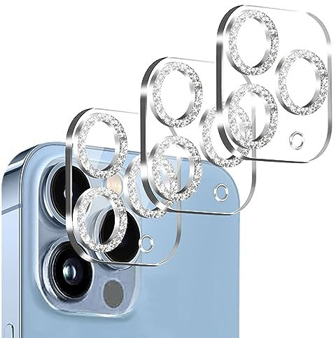 IOPYKKOA Confezione da 3 Proteggi Schermo per Fotocamera Compatibile con iPhone 13 Pro/iPhone 13 Pro Max Protezione Fotocamera Resistente ai Graffi, Durezza 9H,HD Trasparente(Colore Diamante Bianco)