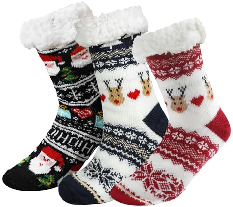 DERAYEE Chaussettes douillettes pour hommes et femmes Chaussettes antidérapantes Chaussettes chaudes Cadeaux Chaussettes pour la maison Chaussettes pelucheuses de Noël