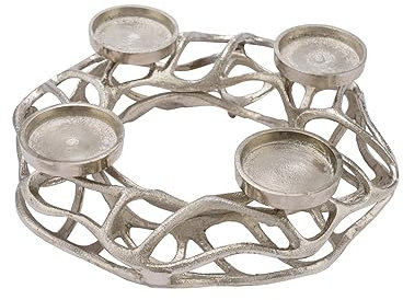 Alu Adventskranz für 4 Stumpenkerzen - 28 cm - Design Gitterkranz mit Kerzentellern - Metall Adventsleuchter Weihnachten Tischdeko Kerzenhalter Kerzenständer Weihnachtskranz
