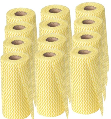 600 Putztücher Wischfixtuch Rolle 50 Blatt je Küchenrolle Wischtuch Reinigungstücher (Gelb)