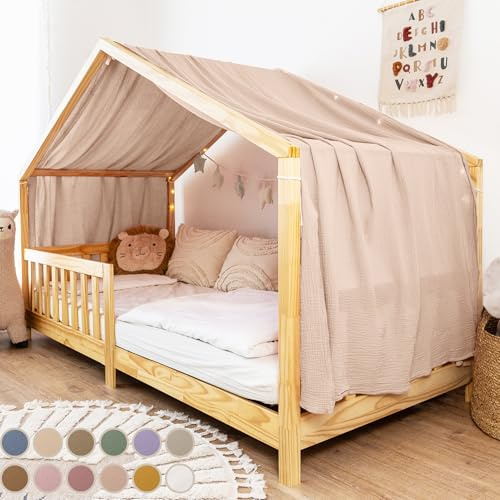 lilimaus Hausbett Himmel [in 12 Farben] Betthimmel Hausbett aus 100% Baumwolle Musselin - Stoffhimmel für Hausbett Deko Mädchen & Jungen - Himmel für Hausbett Kinder - Bett Vorhang Kinderbett