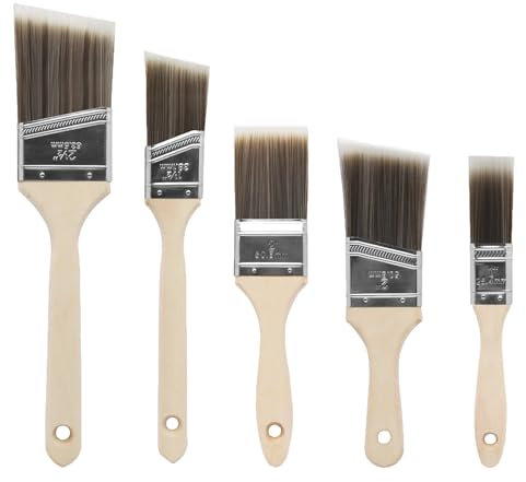 Malerpinsel Set, 5 Stück Lackpinsel, Pinsel Set 25.4/38.1/50.8/63.5 mm Breite, Lasurpinsel Set mit Holzgriff, Flachpinsel Kein Borstenverlust für Möbel, Holzlasur, Wandmalerei