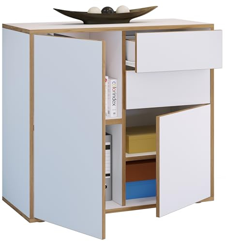 VCM Holz Kommode | Sideboard mit Drehtüren und Schubladen | Büromöbel | H. 74 x B. 80 x T. 33cm - Salia