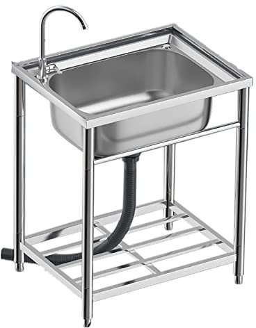 ZMAZHANG Großes Einzelspülbecken, freistehendes Einzelbecken, Waschbecken mit Werkbank, mit Kalt- und Warmwasserhähnen für Arbeitsstationen, Außenküchen, Restaurants, Wäschereien oder Barspülen (Farb