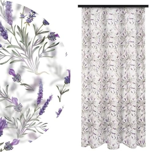 Voppi Dekovorhang mit Band 140x240 cm halbverdunkelnd Blickdicht Vorhang mit Lavendel Muster lila Blumen und grüne Blätter schöner eleganter Vorhang für Esszimmer Schlafzimmer Wohnzimmer