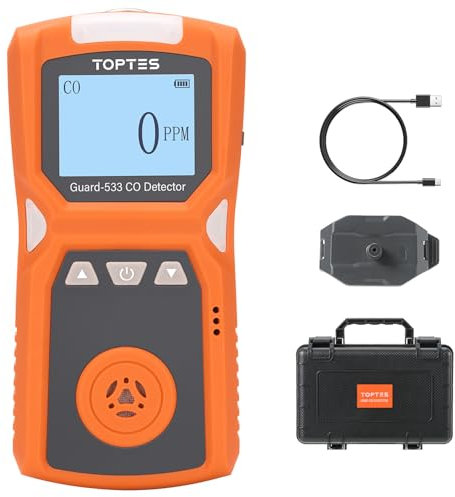 TopTes Guard-533 Portable Carbon Monoxide Detector, CO Detector with Visual, Audible & Vibration Alarms, Back Clip Design, 120h Standby, Auto Record Storage, Safety Explosion-Proof for Home, Work Use