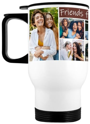 EKAM Personalised Travel Mug for Friends,- 14oz Stainless Steel Insulated Travel Tea/Coffee Mug -Best Friend Custom Travel Mug with Add Up to 6 Photos with Personalised Message - Birthday Gifts