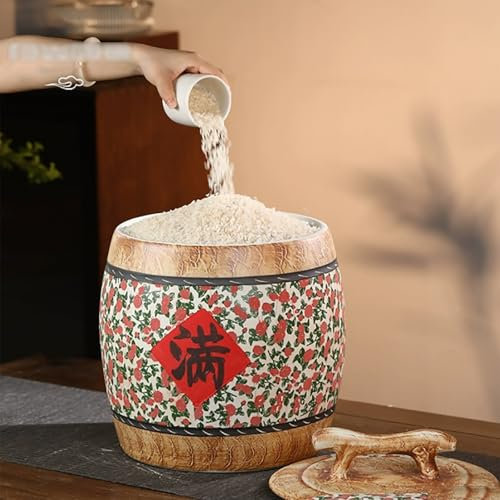 Rice Dispenser Ceramic Rice Container Rice Container Rice Bucket Ceramic Rice Cylinder With Lid Grain Dispenser Airtight Bulk Food Storage Kitchen Pantry Organization Rice Soybeans Corn Flour Oatmeal(