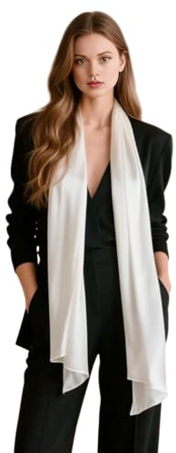 LA FERANI Damen Seidenschal 100% Seide Halstuch weiß Seidentuch 180x90cm Uni Farbe für Anzug formelle Anlässe Business Style Geschenk für Sie (Weiss)
