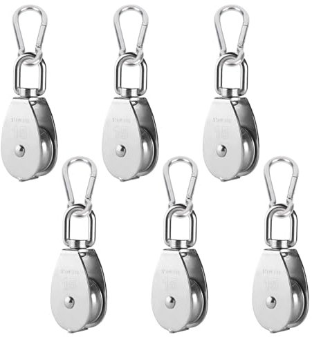 Zasjon 12 Stück Umlenkrolle Edelstahl Enthalten 6 Stück M15 Umlenkrolle Flaschenzug 6 Stück Karabiner M4,Schalen Riemenscheibe Roller fürSeile,Umlenkrollen für Seile Blockseilrolle,Tragkraft 35kg