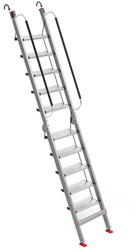 Golvtrappa av aluminium vindtrappa med ledstång, lätt utdragbar stege med halkfria fötter, utrymmesbesparande fällbar stege, för hem, kontor, gör-det-själv-arbetare (293 x 50 cm/115 x 20 tum)