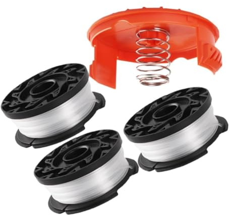 3 PCS Strimmer Spool & Line Replacement for Black Decker Trimmers AF-100, ST5530-GB, GLC3630L20-GB, STC1820PC-GB, BESTA530-GB, BESTA525-GB - 0.065x30ft Grass Trimmer Wire with Spool Cover & Spring
