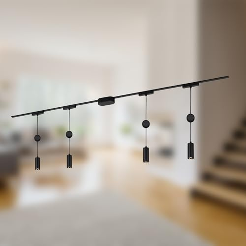 BRILONER - Set completo di binari Luxtrail, 4x LED a sospensione, regolabile in altezza, lampade, sistema di binari a soffitto, binario per faretti, lampada a soffitto, plafoniera, faretto, 2m, nero